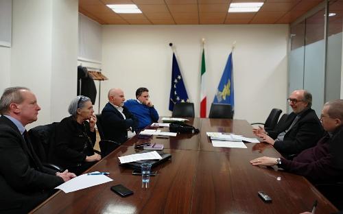 Il vicegovernatore del Fvg con delega alla Salute Riccardo Riccardi nell'incontro a Udine con le organizzazioni sindacali Cgil, Cisl e Uil.